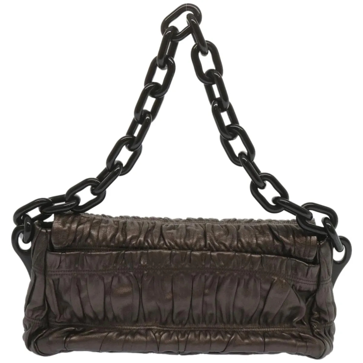Trendy Inspired Prada Chain Shoulder Bag Leather Gunmetal Auth Hk1132