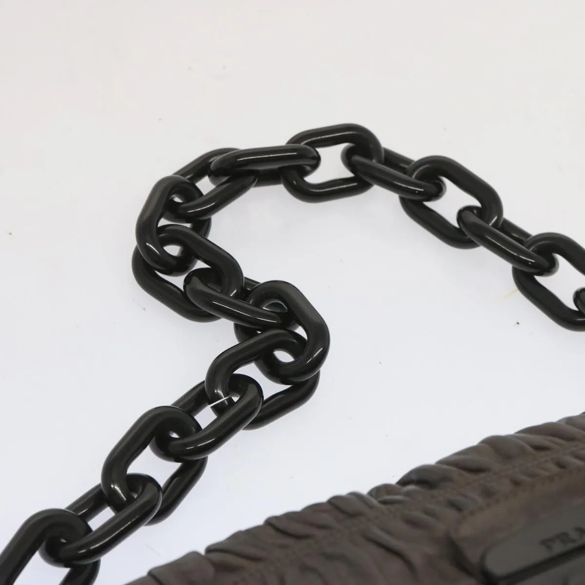 Trendy Inspired Prada Chain Shoulder Bag Leather Gunmetal Auth Hk1132