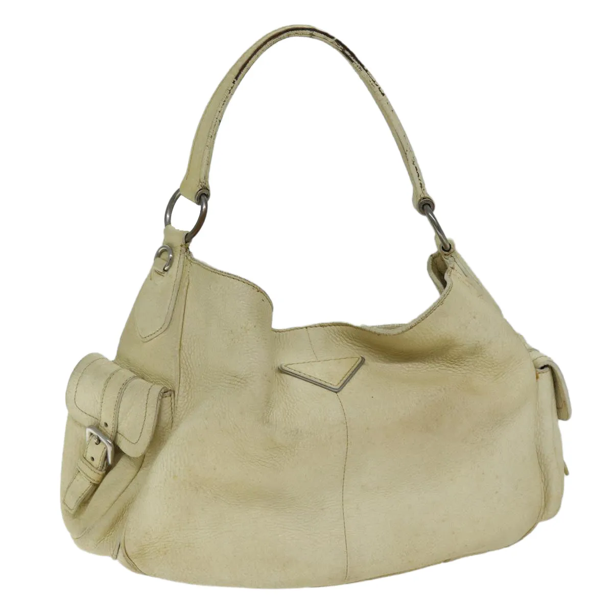 Trendy Inspired Prada Shoulder Bag Leather Cream Auth 74644