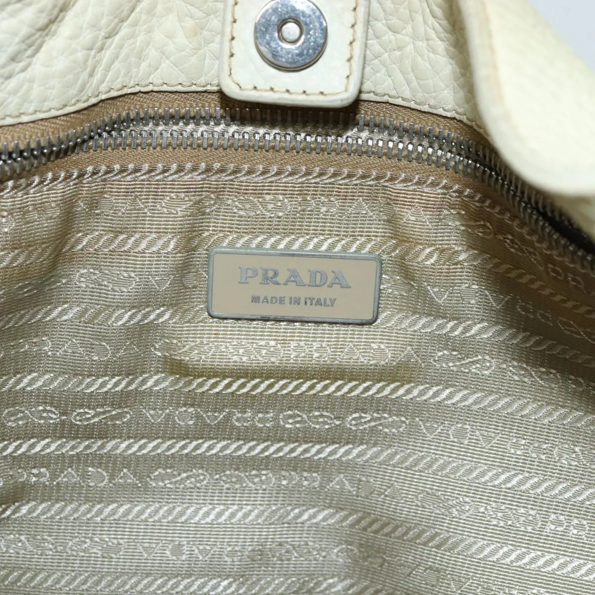 Trendy Inspired Prada Shoulder Bag Leather Cream Auth 74644