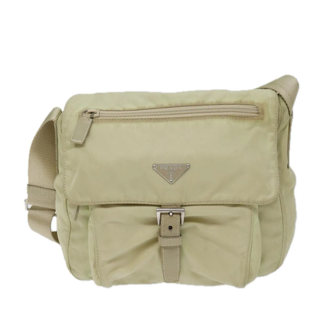 Trendy Inspired Prada Shoulder Bag Nylon Beige Auth 71909