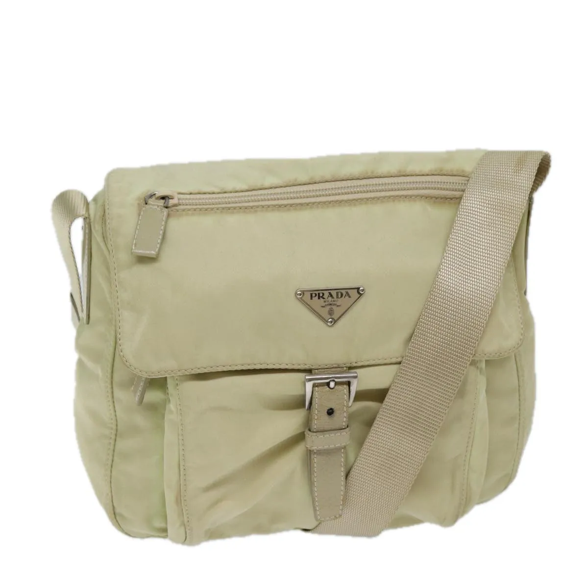 Trendy Inspired Prada Shoulder Bag Nylon Beige Auth 71909