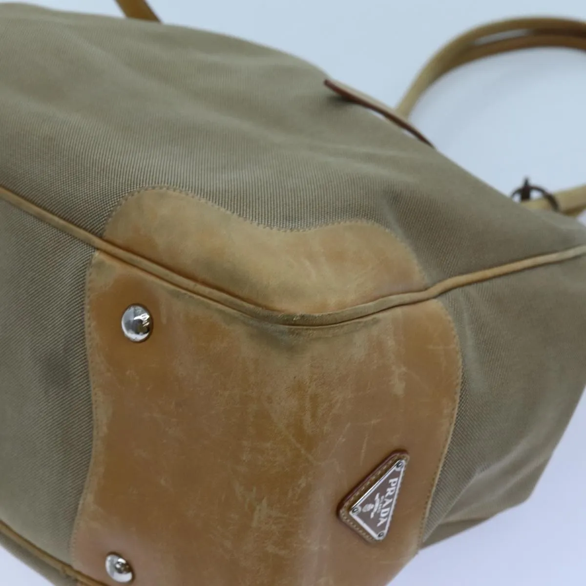 Trendy Inspired Prada Tote Bag Canvas Beige Auth Yk11521