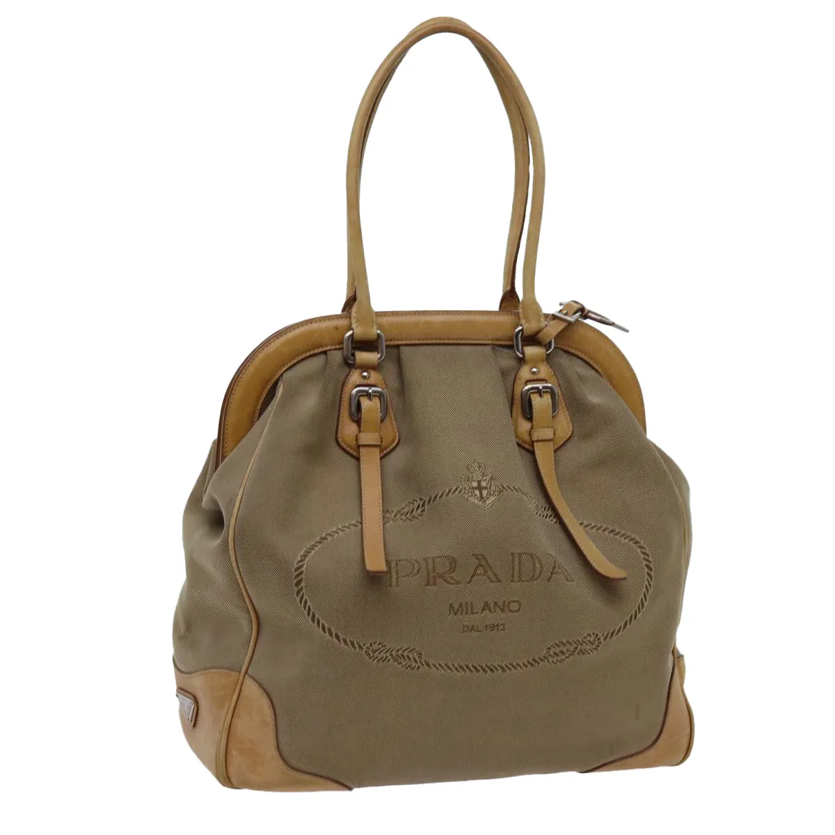 Trendy Inspired Prada Tote Bag Canvas Beige Auth Yk11521