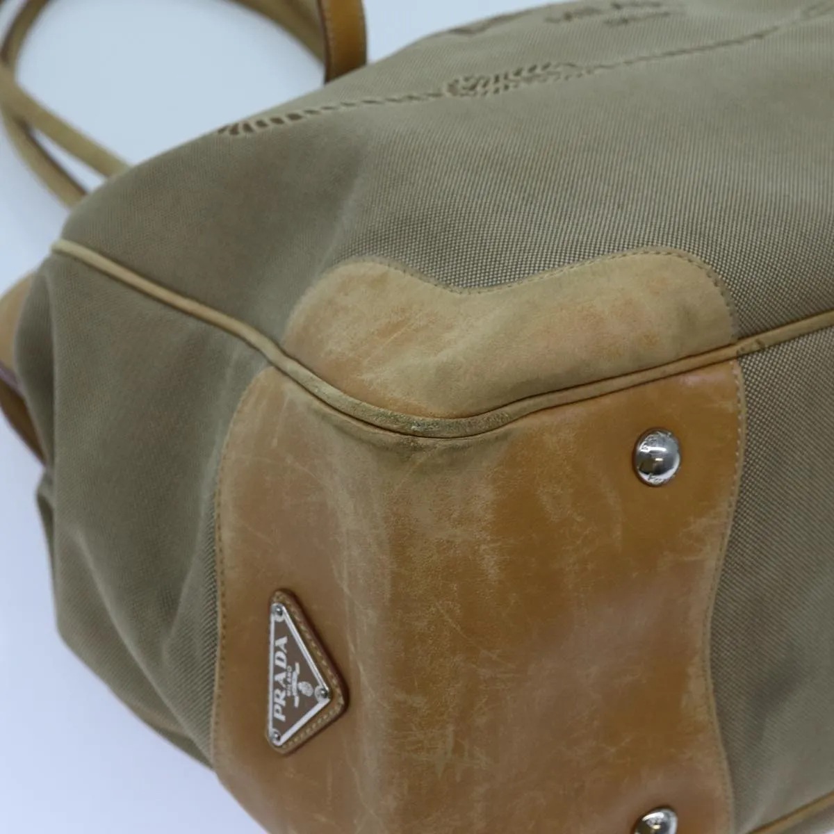 Trendy Inspired Prada Tote Bag Canvas Beige Auth Yk11521