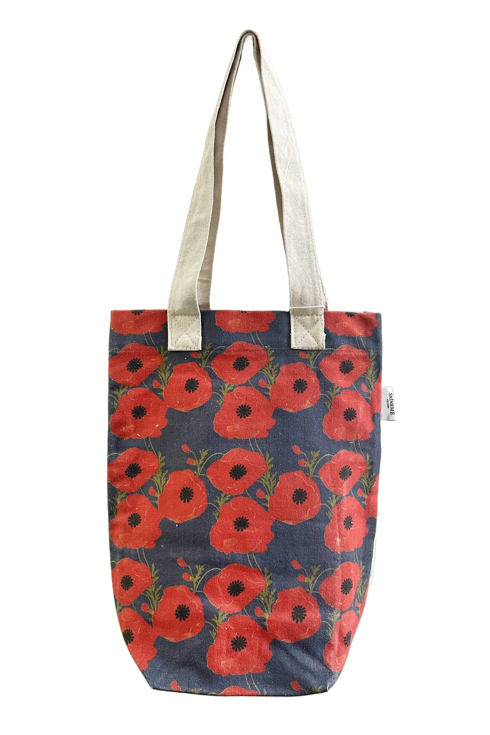 Vibrant Poppy Floral Print Cotton Tote Bag (Pack Of 3)