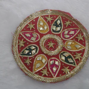 Vibrant Red Handwork Gota & Multicolor Drop Embellishments Patch