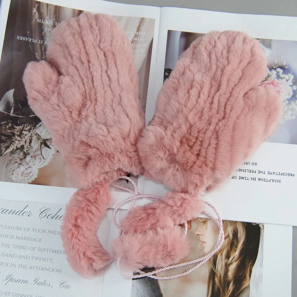 Winter Girls Warm Soft Genuine Fur Glove Good Elastic Women Real Fur Gloves Handmade Knitted 100% Natural Rex Rabbit Fur Mittens