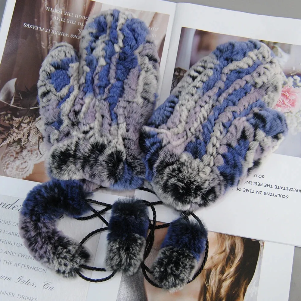 Winter Girls Warm Soft Genuine Fur Glove Good Elastic Women Real Fur Gloves Handmade Knitted 100% Natural Rex Rabbit Fur Mittens