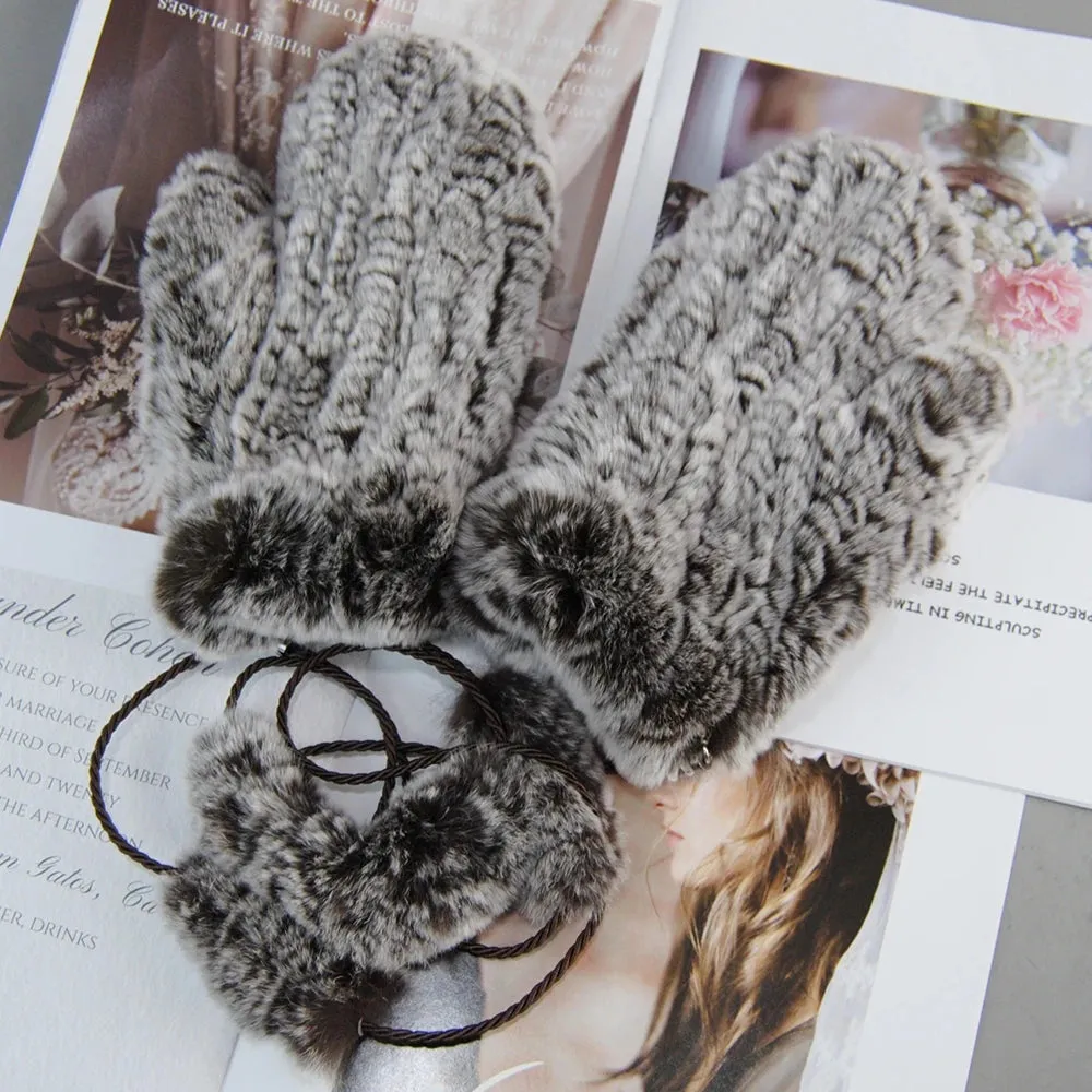 Winter Girls Warm Soft Genuine Fur Glove Good Elastic Women Real Fur Gloves Handmade Knitted 100% Natural Rex Rabbit Fur Mittens