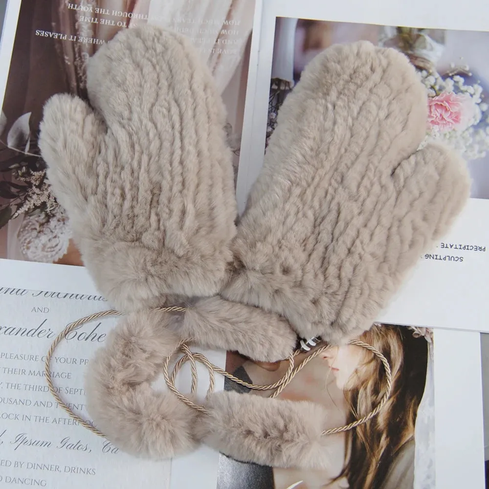 Winter Girls Warm Soft Genuine Fur Glove Good Elastic Women Real Fur Gloves Handmade Knitted 100% Natural Rex Rabbit Fur Mittens