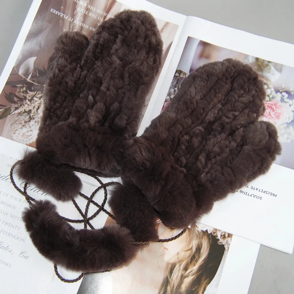 Winter Girls Warm Soft Genuine Fur Glove Good Elastic Women Real Fur Gloves Handmade Knitted 100% Natural Rex Rabbit Fur Mittens